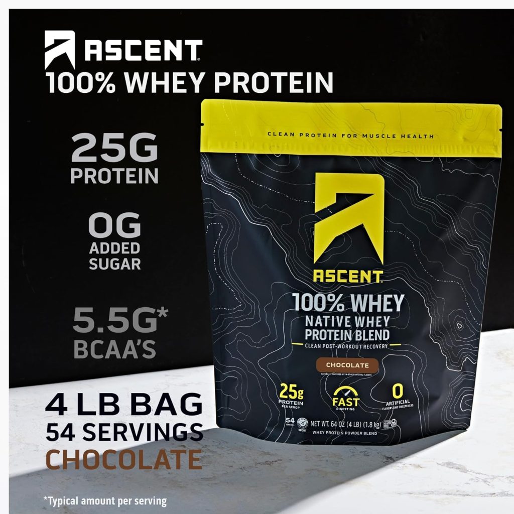 Ascent 100% Whey Protein Powder - Post Workout Whey Protein Isolate, Zero Artificial Flavors Sweeteners, Gluten Free, 5.5g BCAA, 2.6g Leucine, Military Exclusive, Mocha Cold Brew 1.7 lb