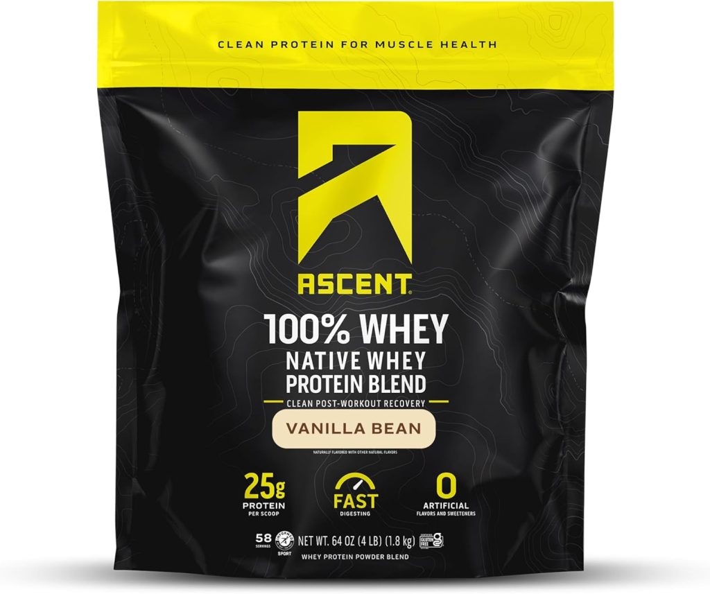 Ascent 100% Whey Protein Powder - Post Workout Whey Protein Isolate, Zero Artificial Flavors Sweeteners, Gluten Free, 5.5g BCAA, 2.6g Leucine, Military Exclusive, Mocha Cold Brew 1.7 lb