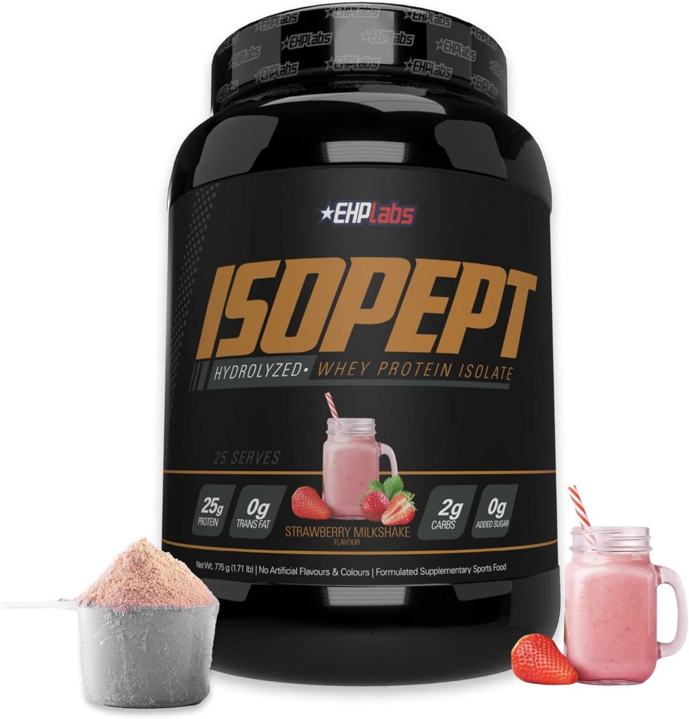 IsoPept Hydrolyzed Whey Protein Powder by EHPlabs - 100% Whey Protein Isolate Hydrolysate, 27g of Protein, Non-GMO, Gluten Free, Fast Absorbing, Easy Digesting, 27 Serves (Strawberry Milkshake)