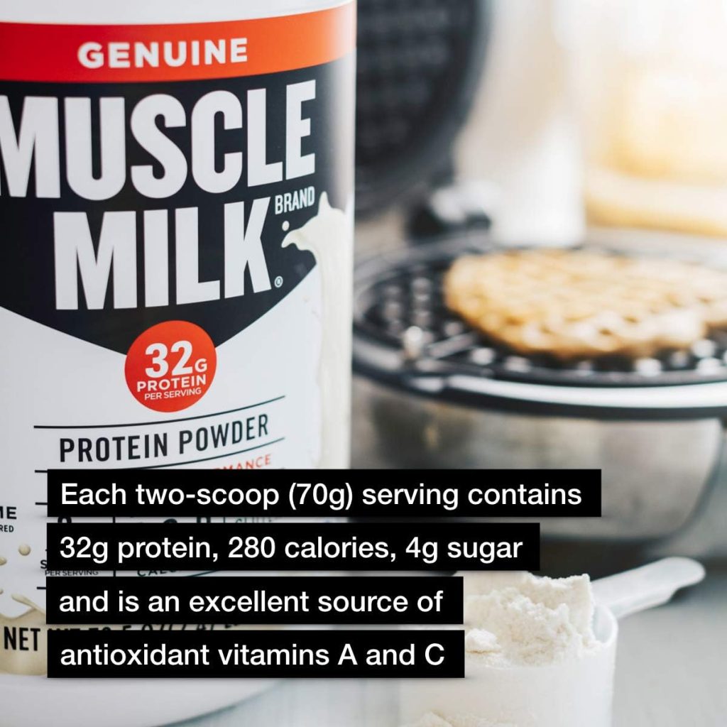 Muscle Milk Genuine Protein Powder, Chocolate, 4.94 Pound, 32 Servings, 32g Protein, 2g Sugar, Calcium, Vitamins A, C D, NSF Certified for Sport, Energizing Snack, Packaging May Vary