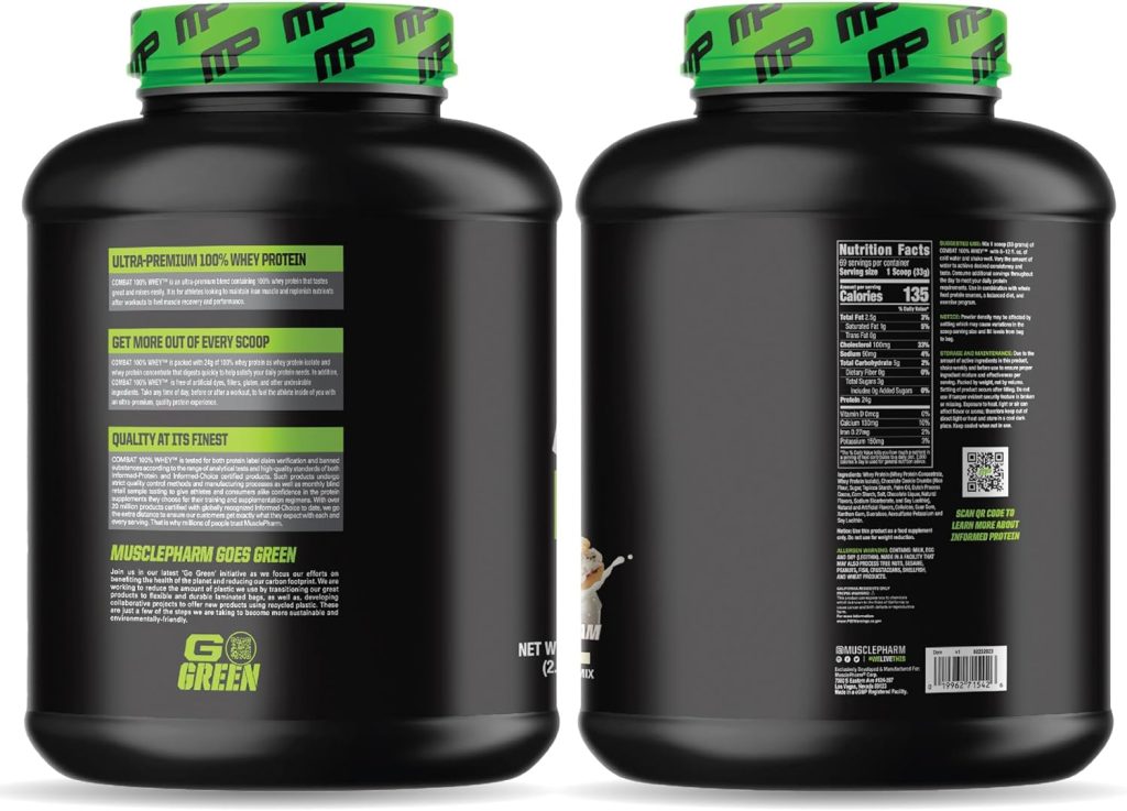 MusclePharm Combat 100% Whey Protein Powder, Vanilla Flavor, Fast Recovery Muscle Gain with Whey Protein Isolate, High Protein Powder for Women Men, Gluten Free, 5 lb, 70 Servings