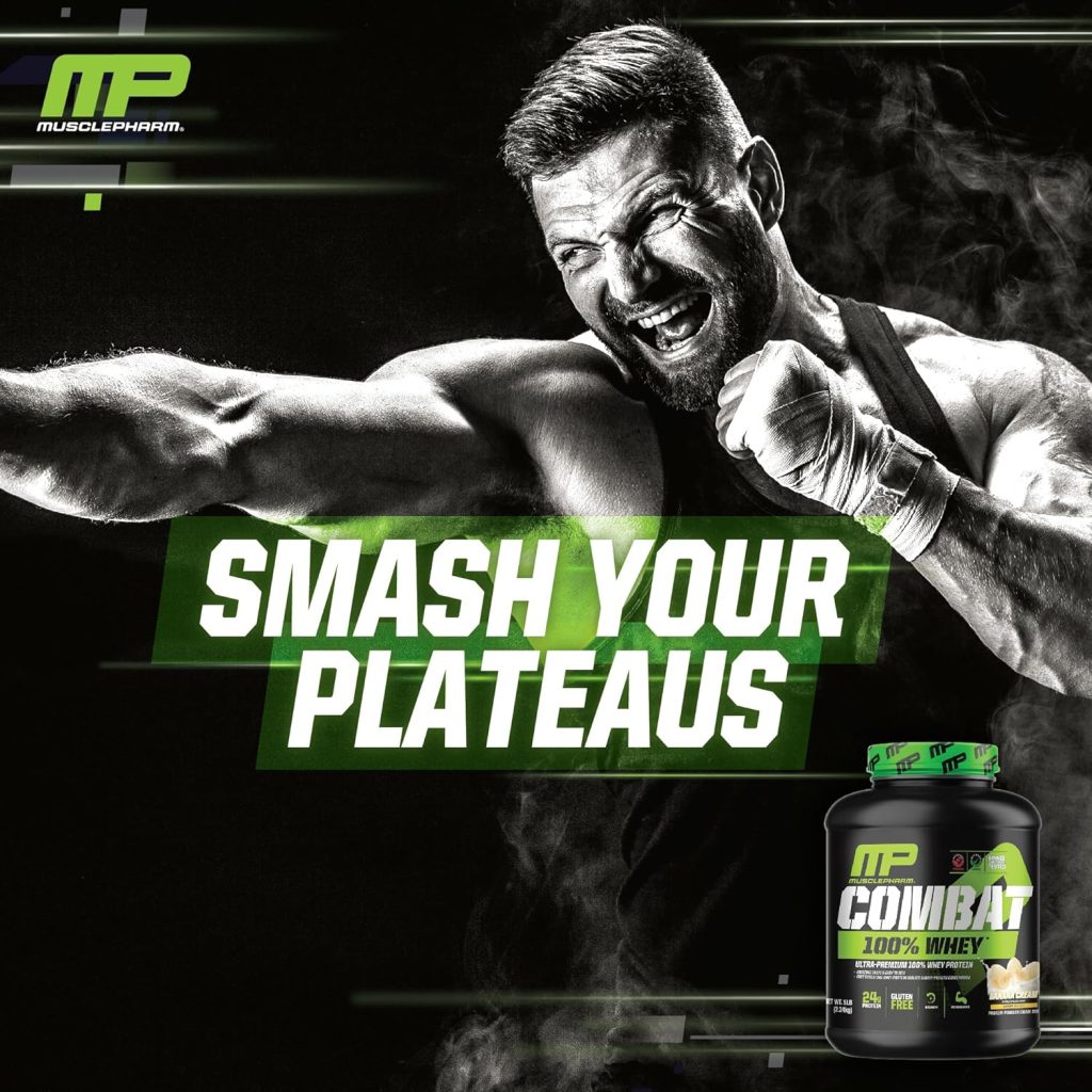 MusclePharm Combat 100% Whey Protein Powder, Vanilla Flavor, Fast Recovery Muscle Gain with Whey Protein Isolate, High Protein Powder for Women Men, Gluten Free, 5 lb, 70 Servings