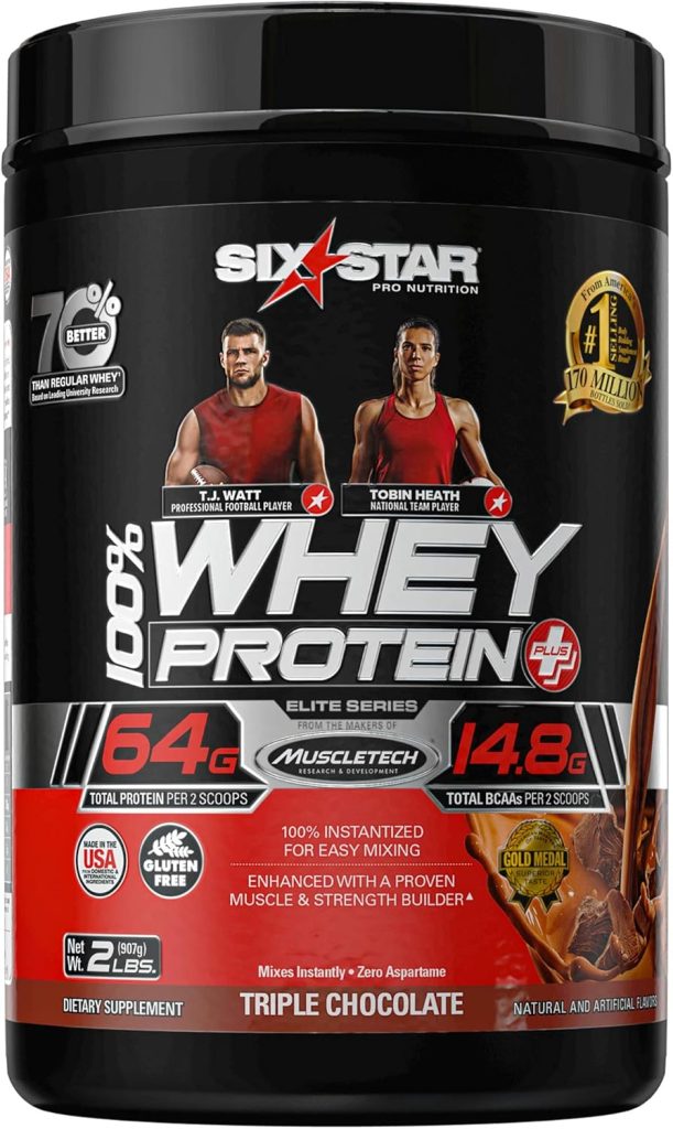 Whey Protein Powder | Six Star Whey Protein Plus | Whey Protein Isolate Peptides | Lean Protein Powder for Muscle Gain | Muscle Builder for Men Women | Triple Chocolate, 1.82 lbs (826 g)